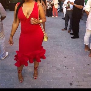 Red Deep V Neckline Dress